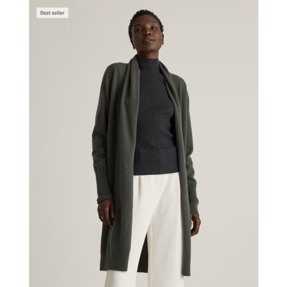 Quince Mongolian Cashmere Duster Cardigan Moss Size M NWT - Picture 2 of 8